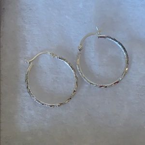 Silver Diamond 925 Cut Hoop Earrings